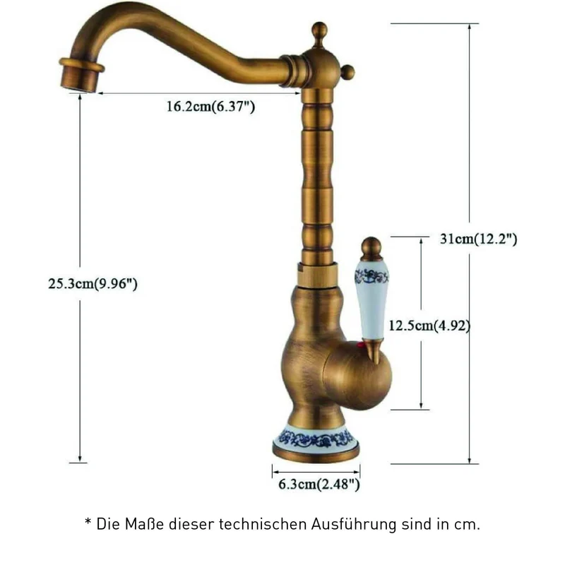 Hohe Retro-Waschtischarmatur, Einhebelmischer, FLORINA, altgold