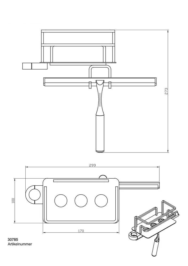 Giese Optisign Duschkorb – Brausestange rechts mit Glasabzieher, Adapter 18–25 mm, Art.Nr. 30785