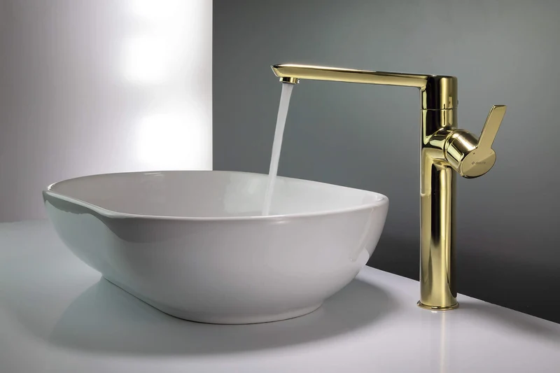 DEANTE Arnika Waschtischarmatur hoch mit seitlichem Hebel // Gold // BQA-Z20K