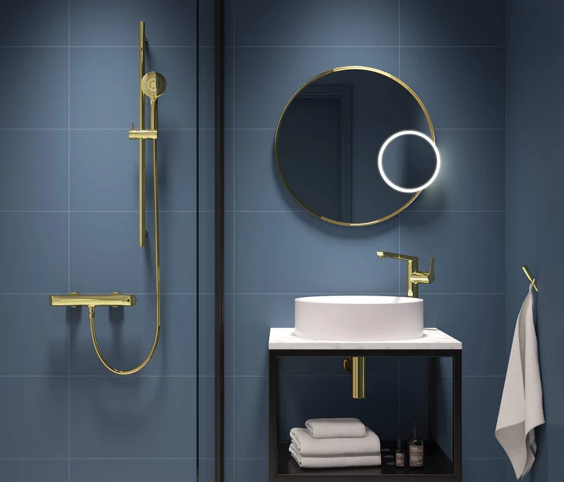 DEANTE Arnika Waschtischarmatur hoch mit seitlichem Hebel // Gold // BQA-Z20K