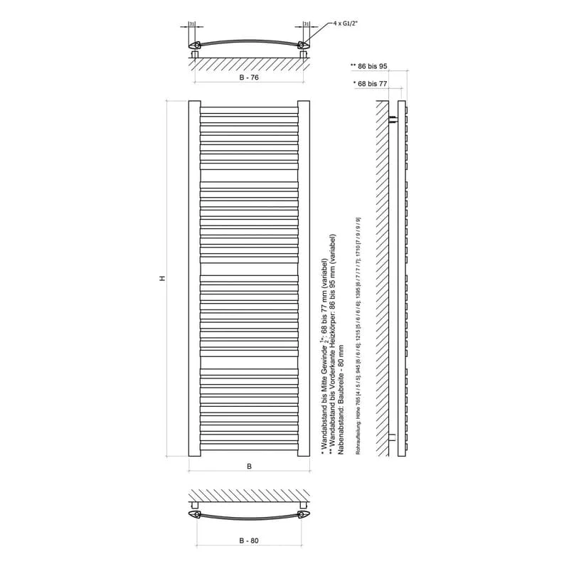STUROTEC Bath 1 E Badheizkörper 58 x 171 cm, rein elektrisch, mit integr. Raumthermostat
