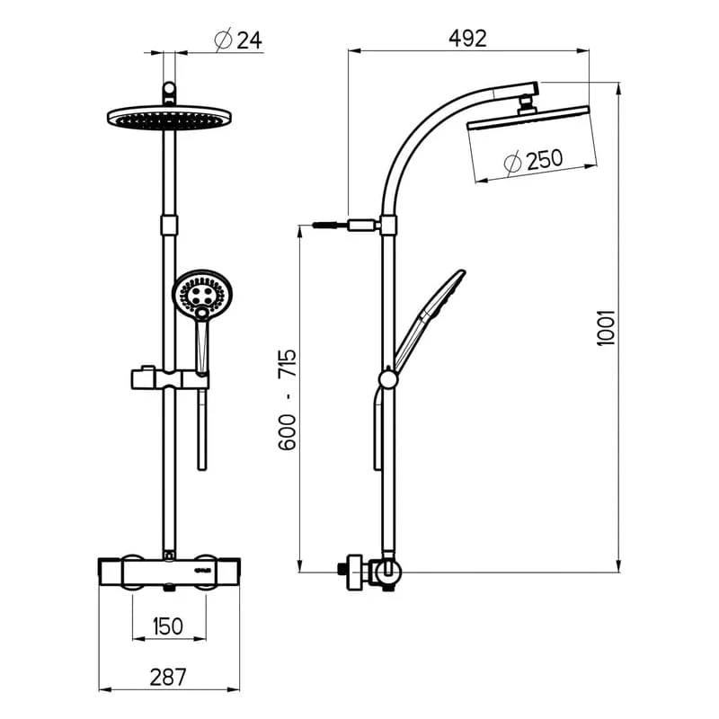 STUROTEC Eco-Line 6 l/min Duschsystem rund mit Thermostatarmatur und Kopfbrause 25 cm