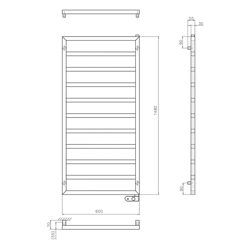 STUROTEC Bath 3 E Badheizkörper 60 x 148 cm, rein elektrisch, mit integr. Raumthermostat