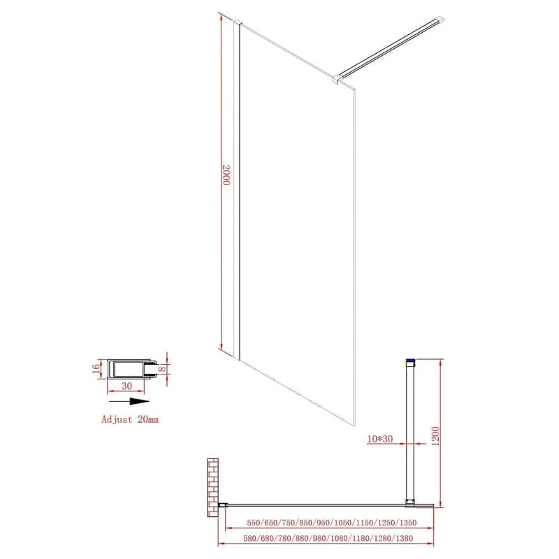 STUROTEC 5090 Walk-In Seitenwand 80 x 200 cm mit Nano-Beschichtung