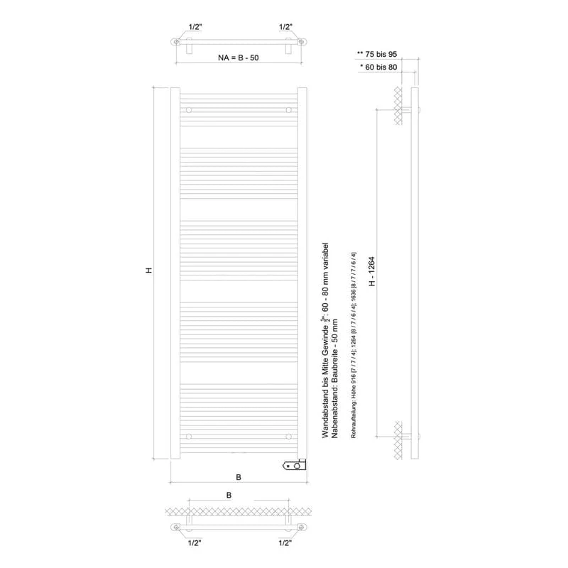 STUROTEC Bath 5 E Badheizkörper 60 x 126,4 cm, rein elektrisch, mit integr. Raumthermostat