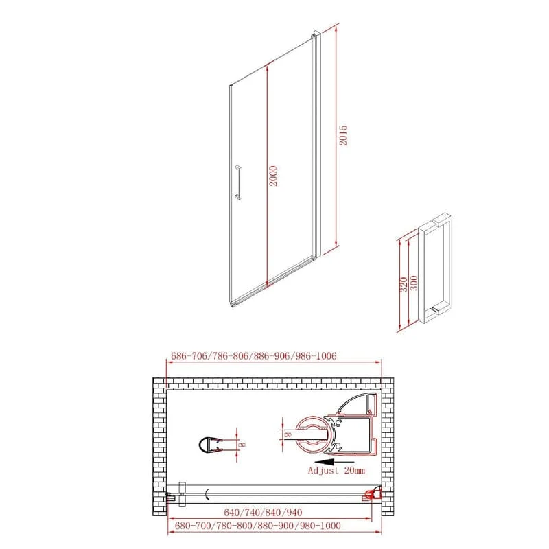 STUROTEC 3020 Pendeltür für Nische 100 x 200 cm mit Nano-Beschichtung, Anschlag rechts