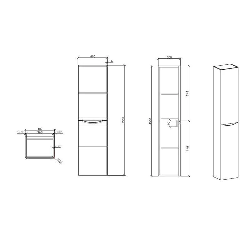Badschrank, 150 cm, vertikal, montiert, PIACENZA, Eiche hell