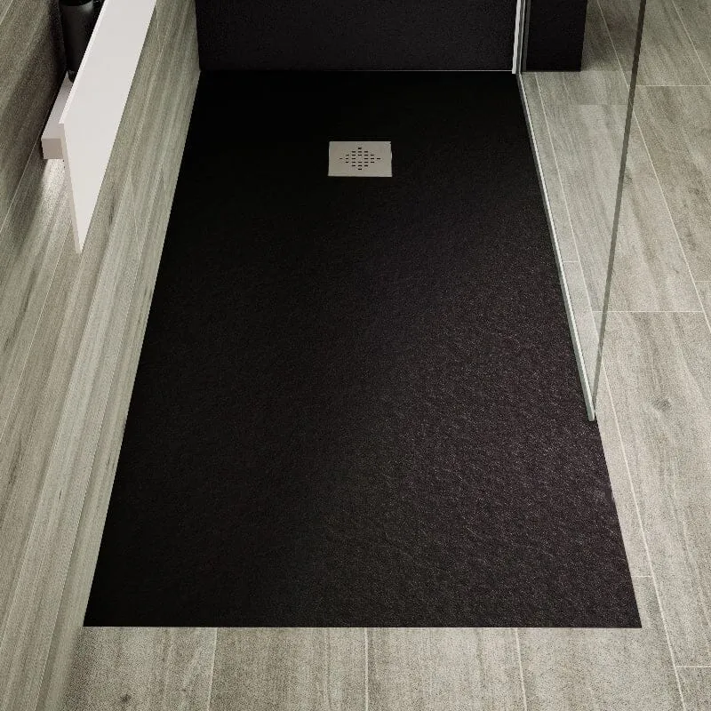 Mineralguss-Duschwanne extra flach PURE, Schieferoptik, schwarz
