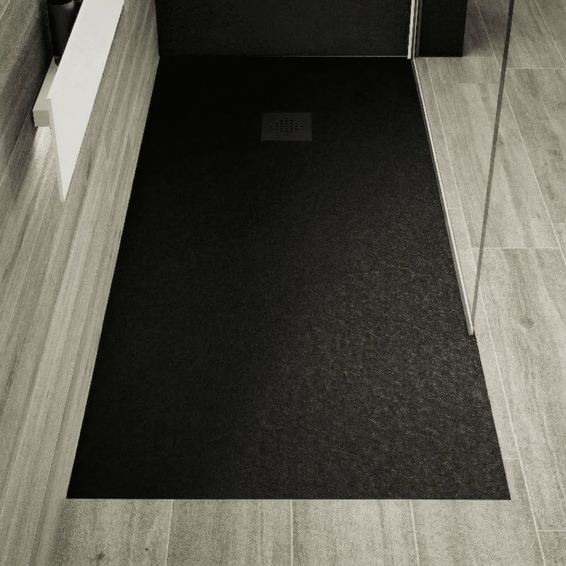 Mineralguss-Duschwanne extra flach PURE, Schieferoptik, schwarz
