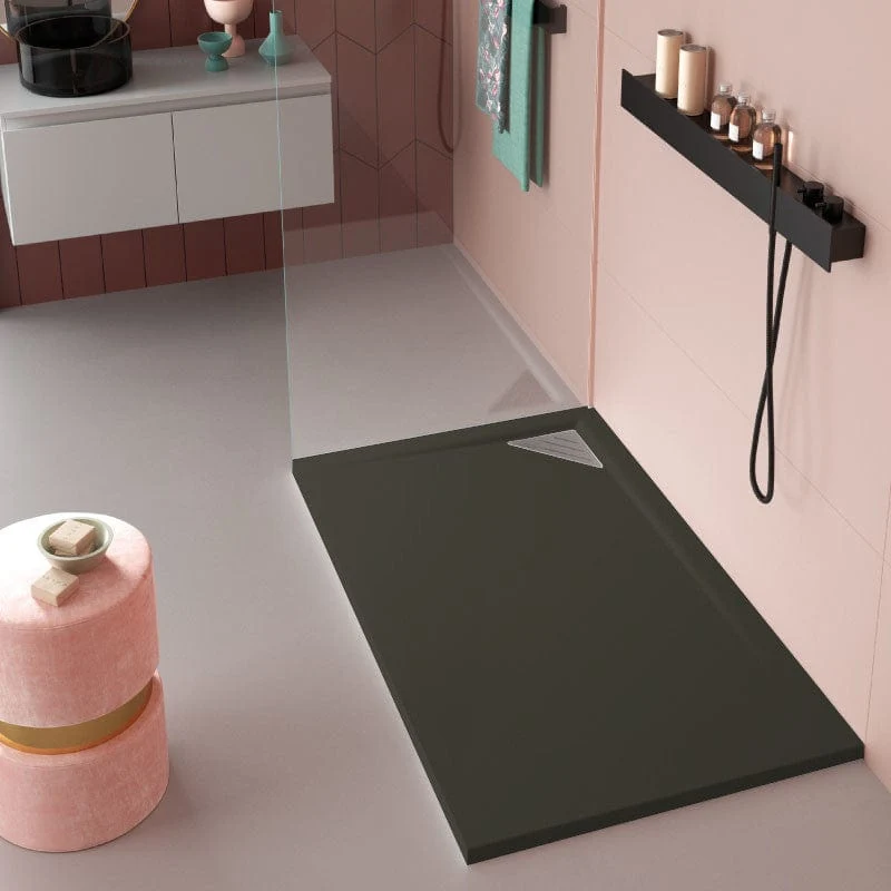 Mineralguss-Duschwanne extra flach TRINITY in SCHWARZ