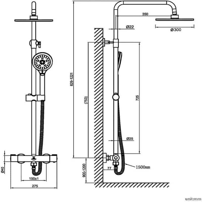 Thermostatische Duschsäule BOSSA, mattschwarz