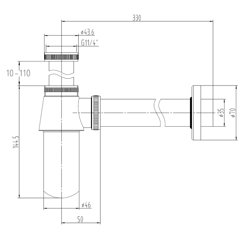 Siphon, verchromtes Messing, für Retro-Waschtische