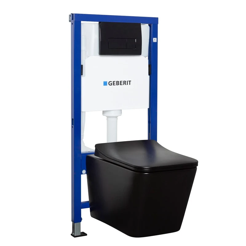 GEBERIT DUOFIX Komplett-Set Wand-WC TINOS schwarz, Vorwandelement und Betätigungsplatte