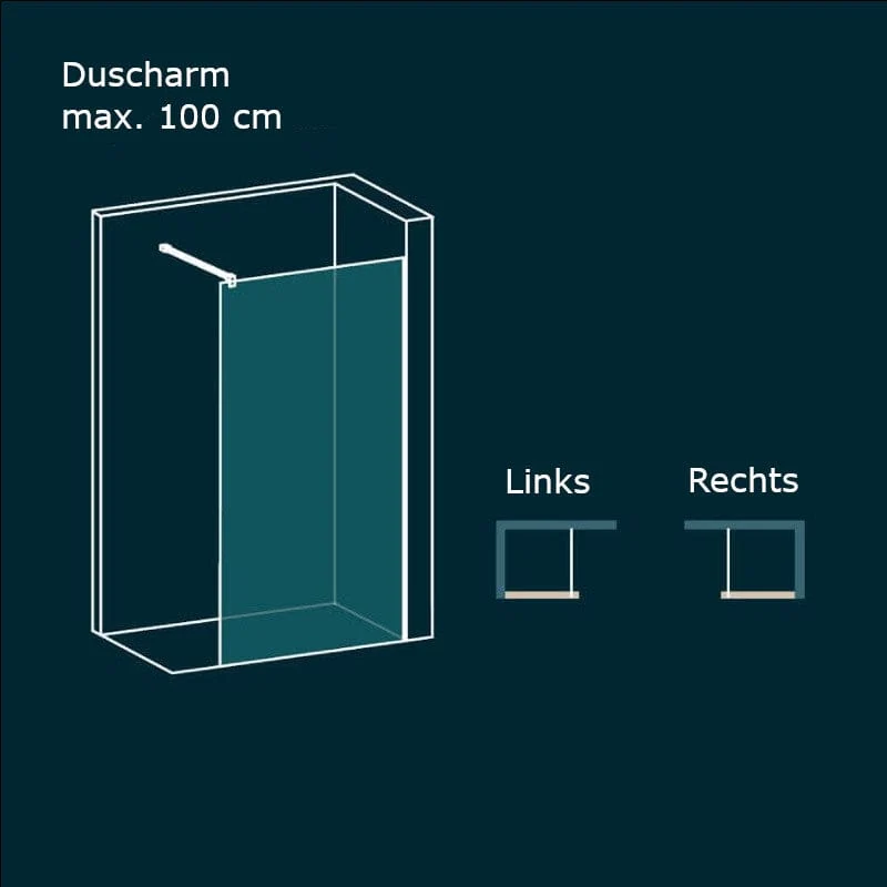 Walk In Duschwand MANACOR schwarz- Glas 8mm