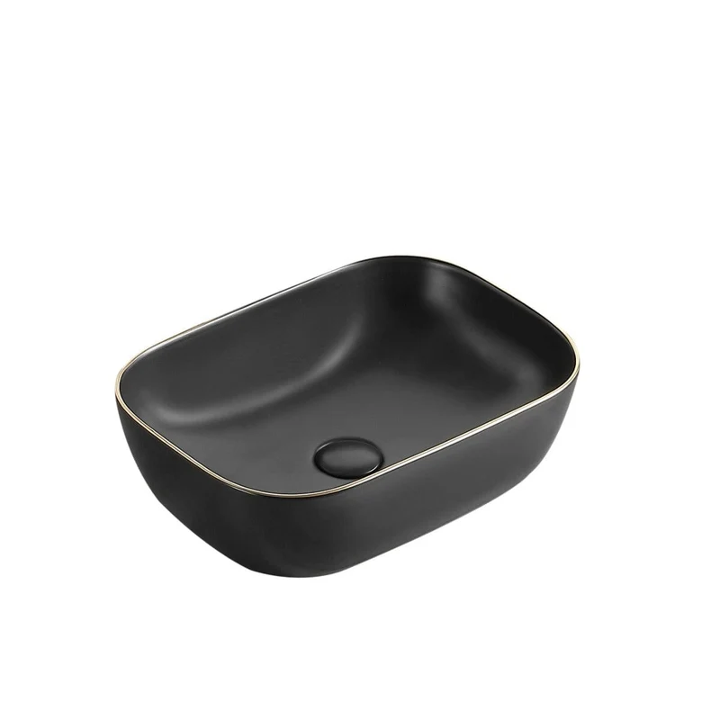 Aufsatzwaschbecken aus glasierter Keramik CUARTO 45,5 x 32,5 cm - schwarz/gold