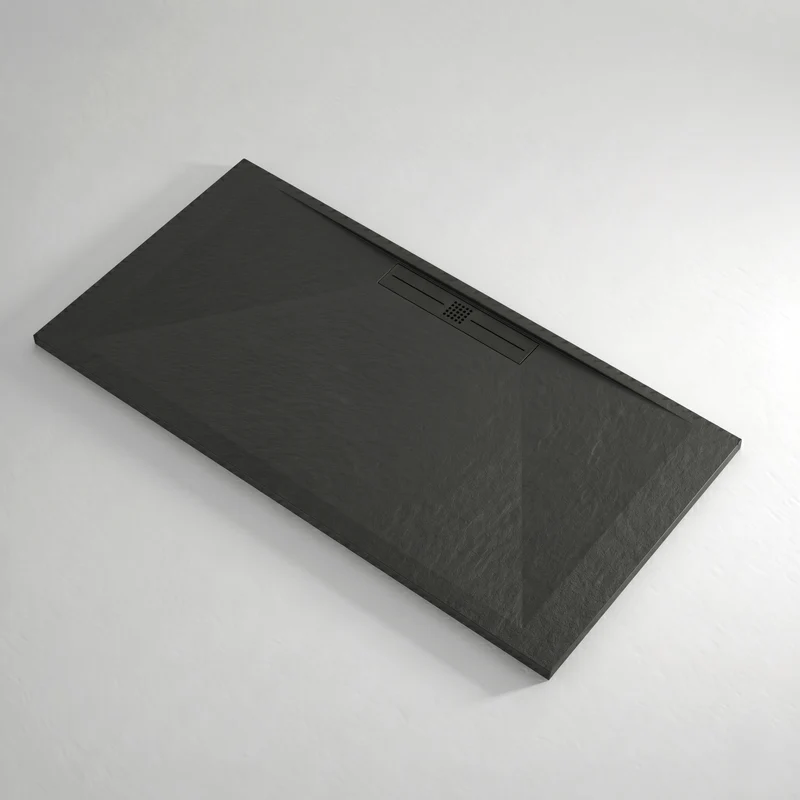 Mineralguss-Duschwanne extra flach EDIS, Schieferoptik, SCHWARZ