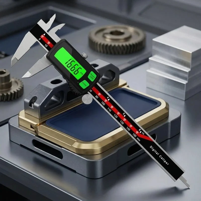 Stainless Steel Digital Caliper With Rechargeable Battery And Bright Green Backlight Display For Machining Woodworking Tasks Delivering Hella Tight Tolerance And Zero Point Zero Three Accuracy