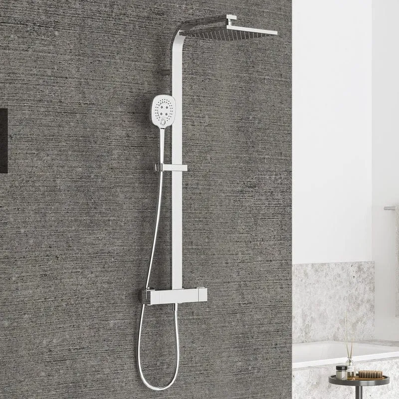 STUROTEC Eco-Line 6 l/min Duschsystem eckig mit Thermostatarmatur und Kopfbrause 25 cm