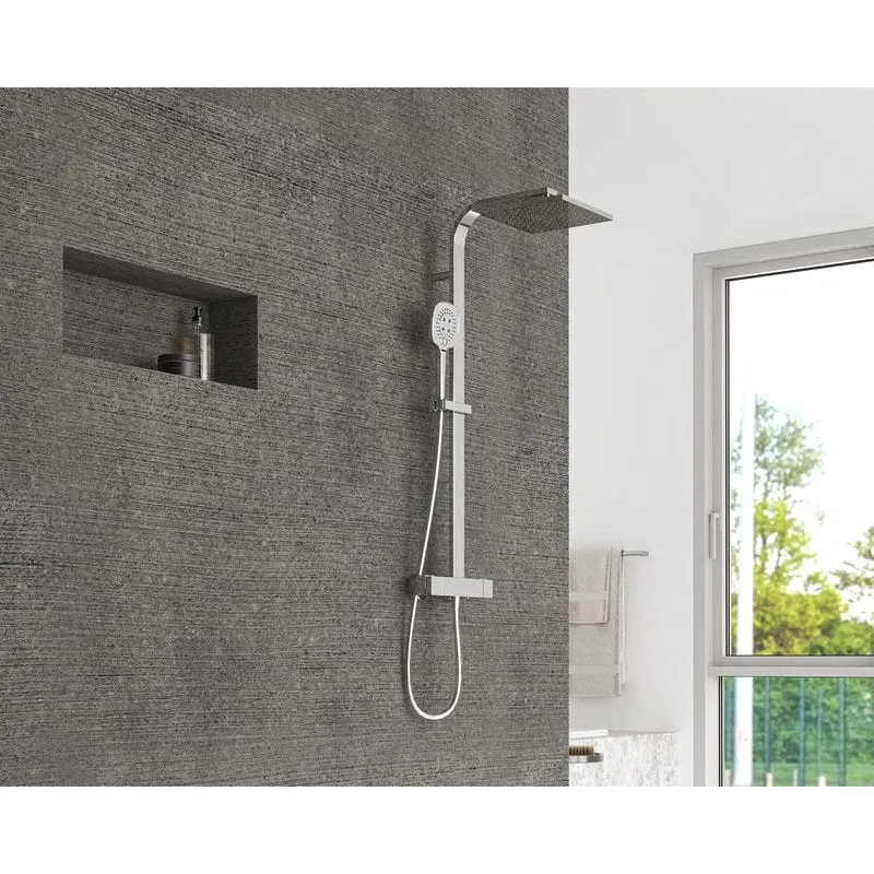 STUROTEC Eco-Line 6 l/min Duschsystem eckig mit Thermostatarmatur und Kopfbrause 25 cm