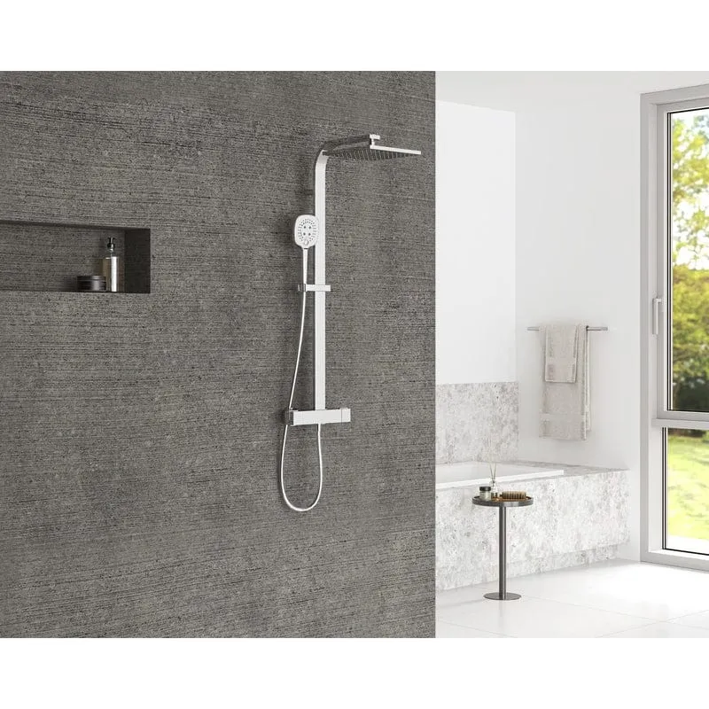 STUROTEC Eco-Line 6 l/min Duschsystem eckig mit Thermostatarmatur und Kopfbrause 25 cm