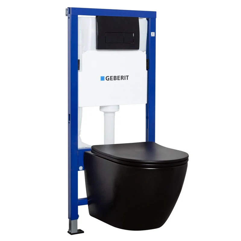 GEBERIT DUOFIX Komplett-Set Wand-WC DELOS schwarz, Vorwandelement und Betätigungsplatte