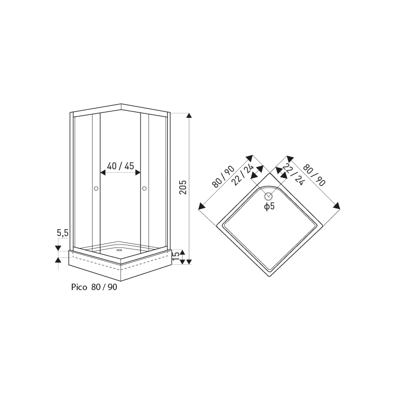 KERRA PICO Clear Duschwand + Duschwanne