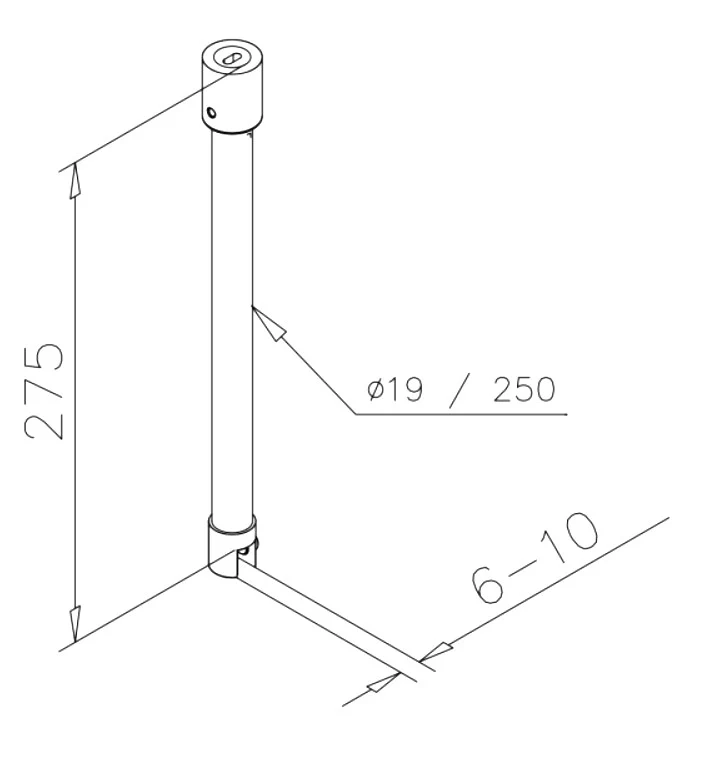 Stabistangen-Set, Ø 19 mm rund, Glas-Decke vertikal, 6–10 mm Glas, 250 und 1000 mm, Art.Nr. 6015