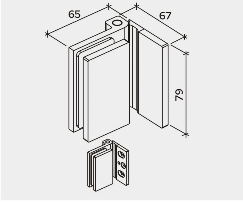 COMO Anschlagband 90° Glas-Wand – Messing massiv, 8/10 mm ESG, verdeckte Verschraubung, eckiges Design, Art.Nr. COM044