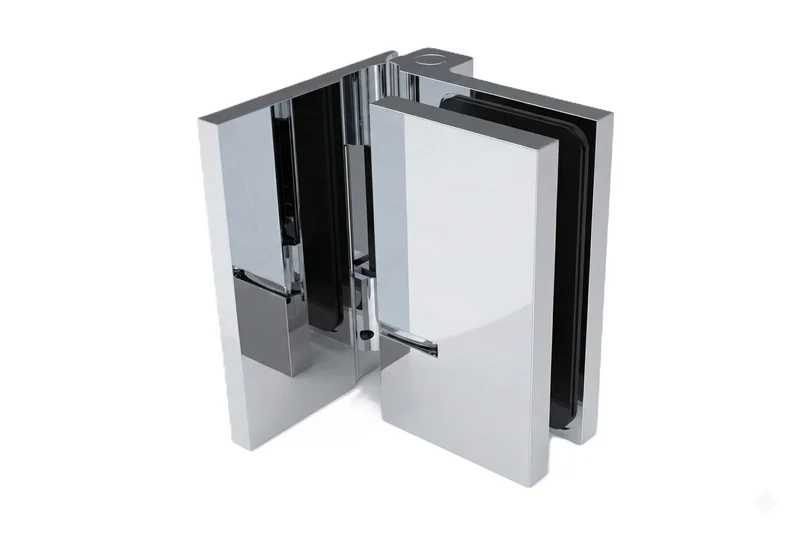 COMO Anschlagband 90° Glas-Wand – Messing massiv, 8/10 mm ESG, verdeckte Verschraubung, eckiges Design, Art.Nr. COM044