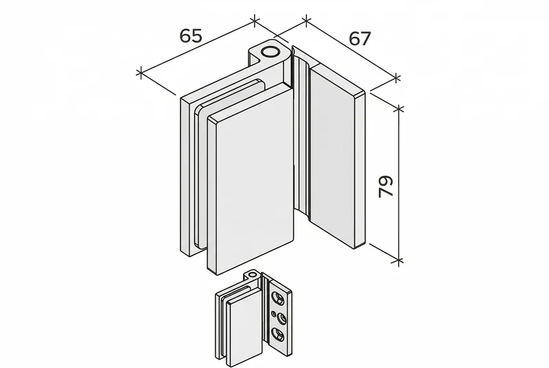 COMO Anschlagband 90° Glas-Wand – Messing massiv, 8/10 mm ESG, verdeckte Verschraubung, eckiges Design, Art.Nr. COM044