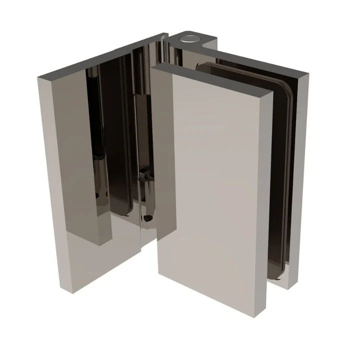 COMO Anschlagband 90° Glas-Wand – Messing massiv, 8/10 mm ESG, verdeckte Verschraubung, eckiges Design, Art.Nr. COM044