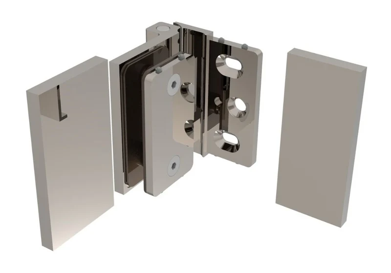 COMO Anschlagband 90° Glas-Wand – Messing massiv, 8/10 mm ESG, verdeckte Verschraubung, eckiges Design, Art.Nr. COM044