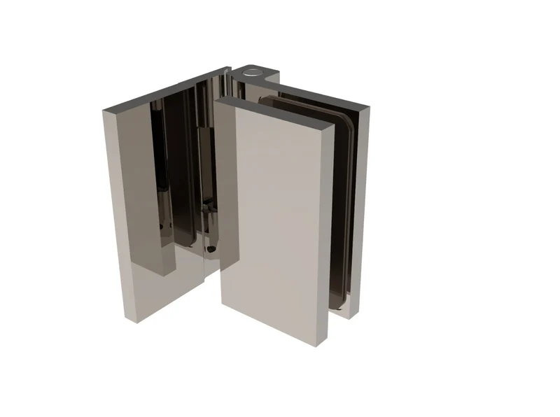 COMO Anschlagband 90° Glas-Wand – Messing massiv, 8/10 mm ESG, verdeckte Verschraubung, eckiges Design, Art.Nr. COM044