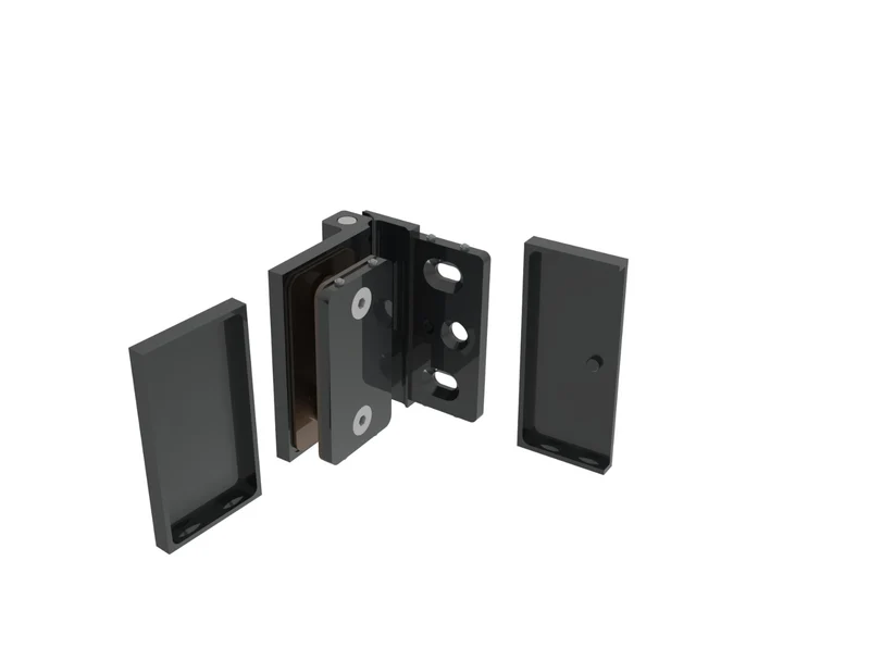 COMO Anschlagband 90° Glas-Wand – Messing massiv, 8/10 mm ESG, verdeckte Verschraubung, eckiges Design, Art.Nr. COM044