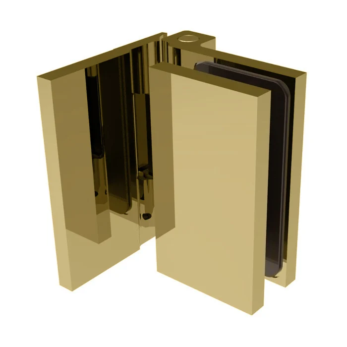 COMO Anschlagband 90° Glas-Wand – Messing massiv, 8/10 mm ESG, verdeckte Verschraubung, eckiges Design, Art.Nr. COM044