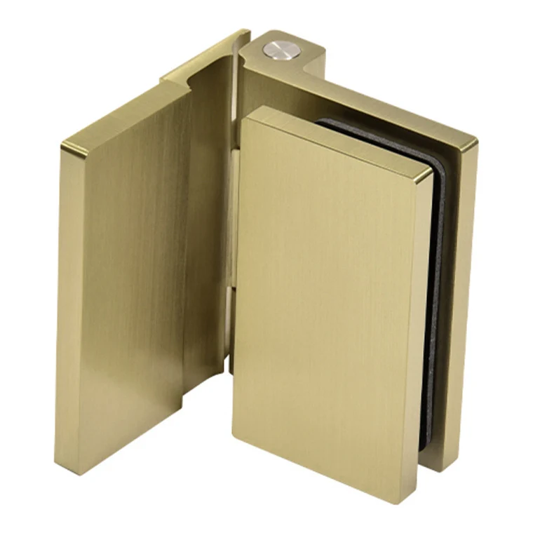 COMO Anschlagband 90° Glas-Wand – Messing massiv, 8/10 mm ESG, verdeckte Verschraubung, eckiges Design, Art.Nr. COM044