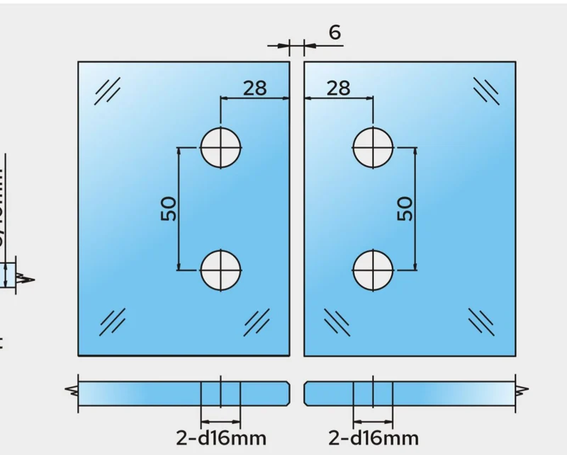 COMO Anschlagband 180° Glas-Glas – Messing massiv, 8/10 mm ESG, verdeckte Verschraubung, eckiges Design, Art.Nr. COM180