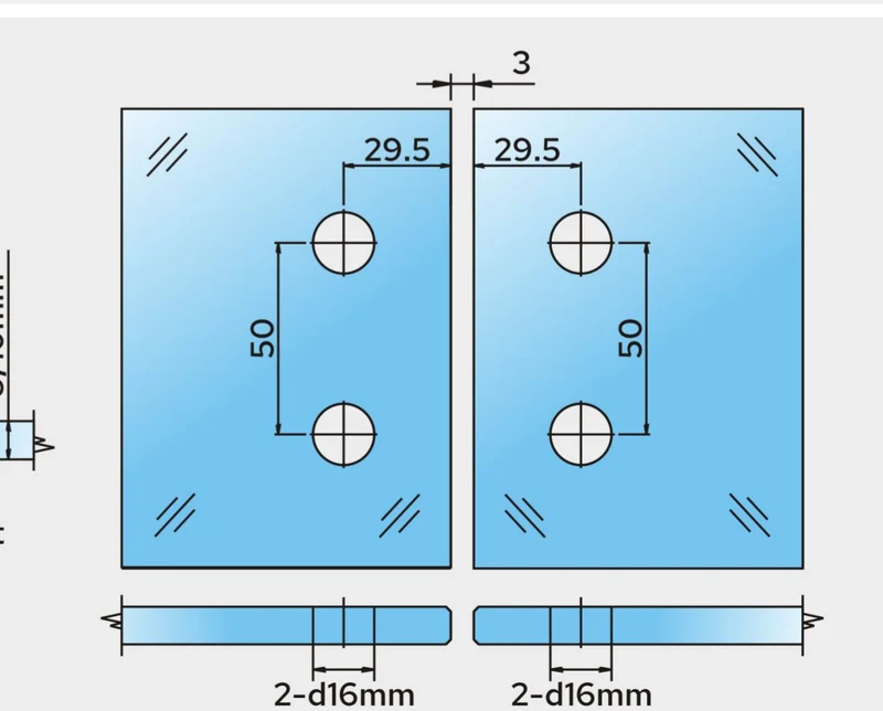 COMO Anschlagband 180° Glas-Glas – Messing massiv, 8/10 mm ESG, verdeckte Verschraubung, eckiges Design, Art.Nr. COM180