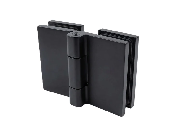 COMO Anschlagband 180° Glas-Glas – Messing massiv, 8/10 mm ESG, verdeckte Verschraubung, eckiges Design, Art.Nr. COM180