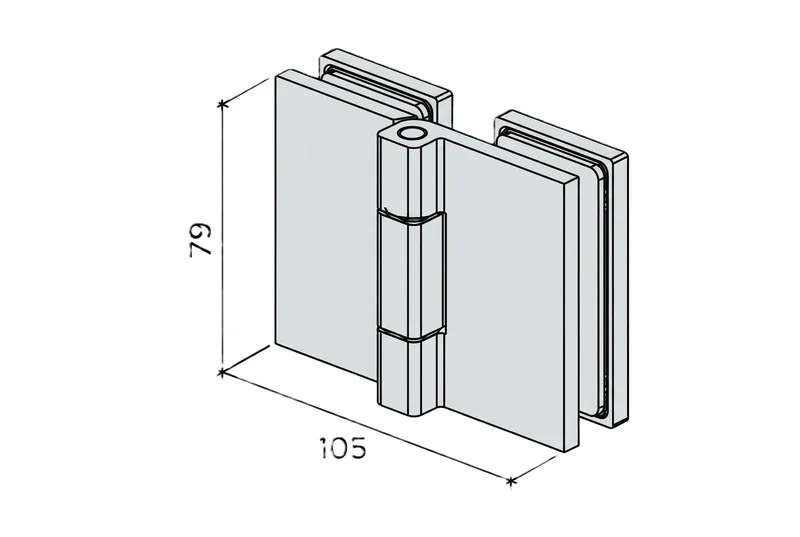 COMO Anschlagband 180° Glas-Glas – Messing massiv, 8/10 mm ESG, verdeckte Verschraubung, eckiges Design, Art.Nr. COM180
