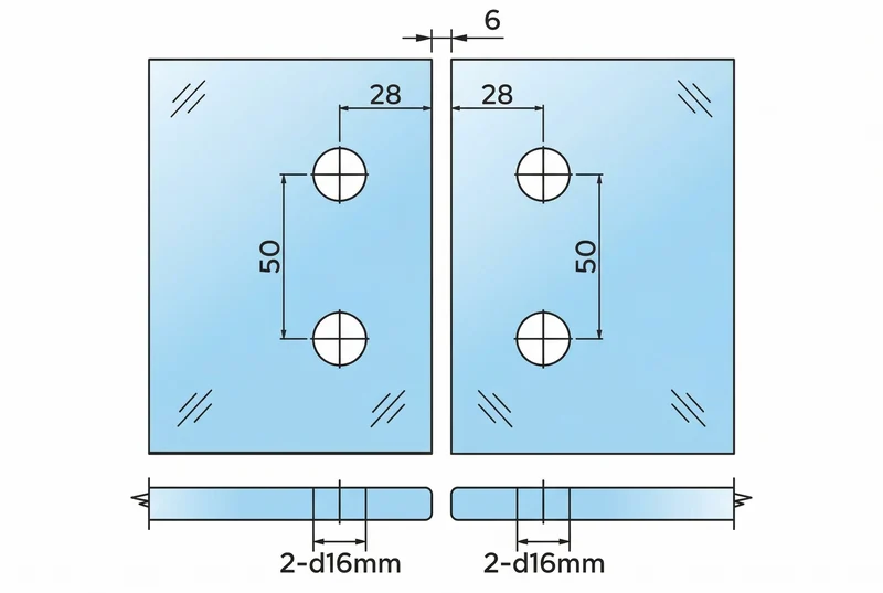COMO Anschlagband 180° Glas-Glas – Messing massiv, 8/10 mm ESG, verdeckte Verschraubung, eckiges Design, Art.Nr. COM180
