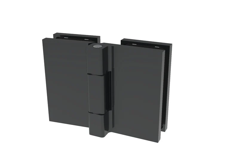 COMO Anschlagband 180° Glas-Glas – Messing massiv, 8/10 mm ESG, verdeckte Verschraubung, eckiges Design, Art.Nr. COM180