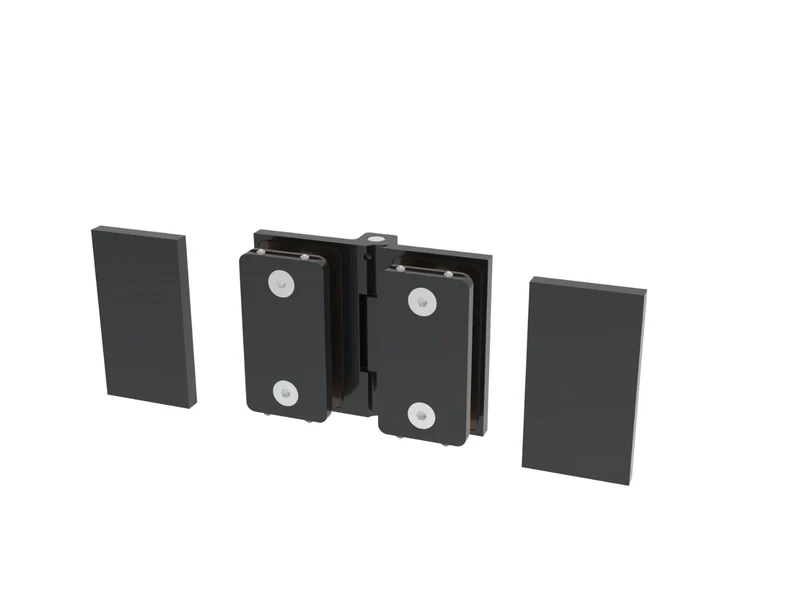 COMO Anschlagband 180° Glas-Glas – Messing massiv, 8/10 mm ESG, verdeckte Verschraubung, eckiges Design, Art.Nr. COM180