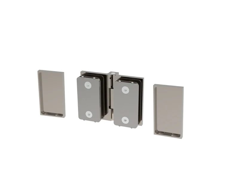COMO Anschlagband 180° Glas-Glas – Messing massiv, 8/10 mm ESG, verdeckte Verschraubung, eckiges Design, Art.Nr. COM180