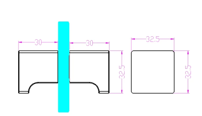 Dusch-Türgriff – eckig 32×32 mm Messing, 6–12 mm Glas, 11 Oberflächen, Art.Nr. SDK300