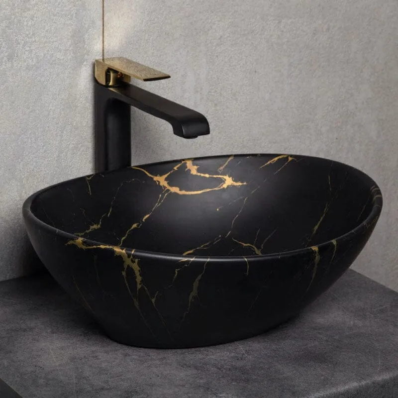 Aufsatzwaschbecken aus Keramik TANDILA in Mamoroptik