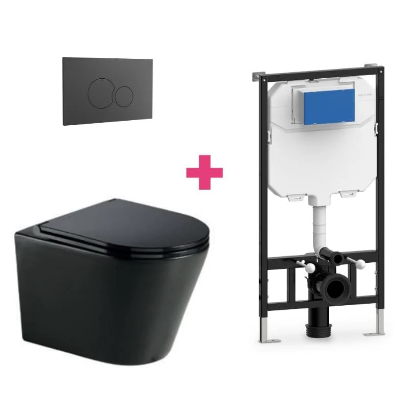 Wand-WC Komplett-Set TURIN schwarz, mit Vorwandelement und Betätigungsplatte
