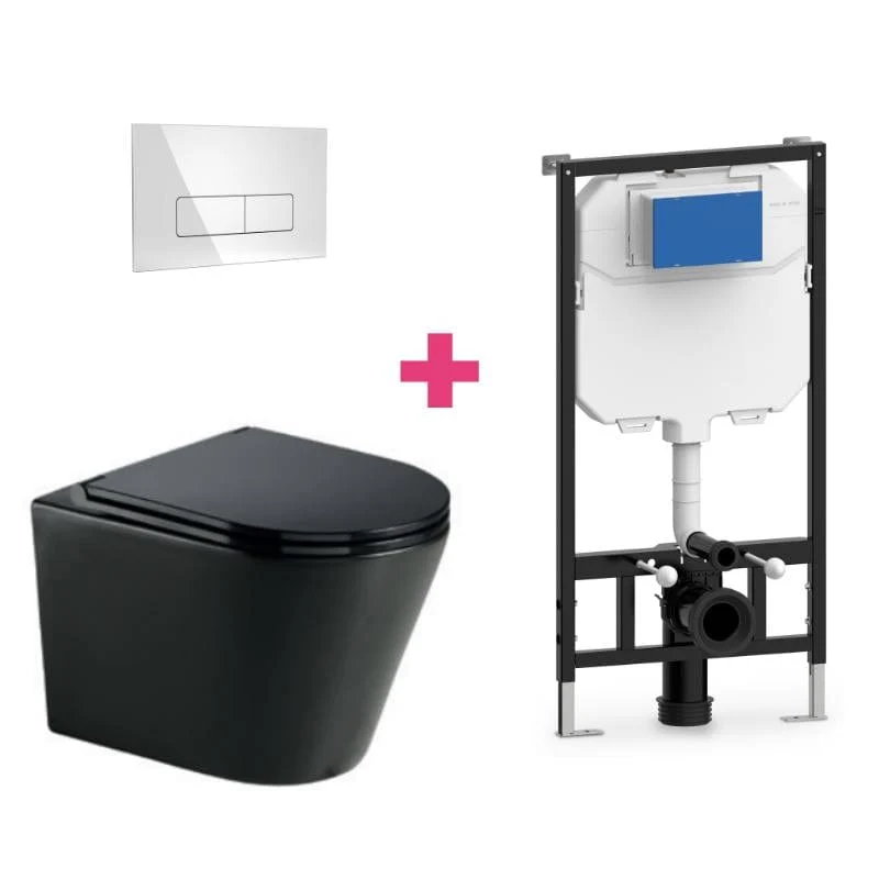 Wand-WC Komplett-Set TURIN schwarz, mit Vorwandelement und Betätigungsplatte