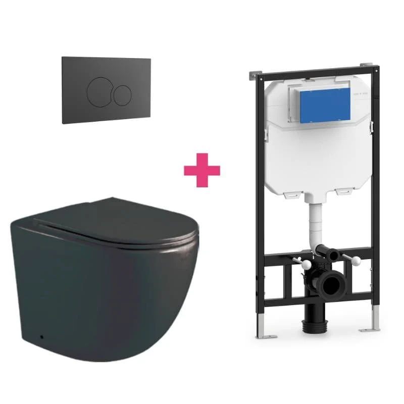 Wand-WC Komplett-Set GENOVA schwarz, mit Vorwandelement und Betätigungsplatte