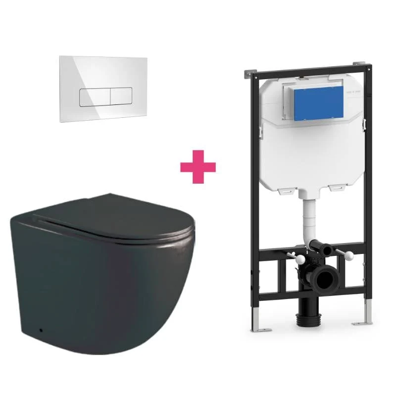 Wand-WC Komplett-Set GENOVA schwarz, mit Vorwandelement und Betätigungsplatte